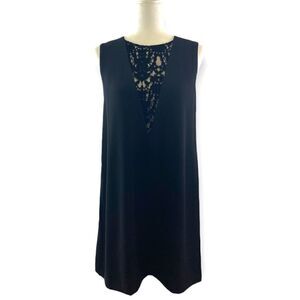 Rd Roth Sleeveless‎ Black Shift Dress With Velvet Lace Insert NWT
